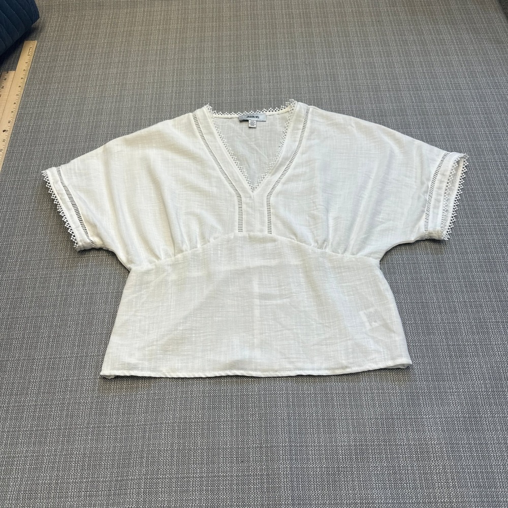 Jason Wu Cottagecore Lace Trim Top Small White Crochet Summer Coastal